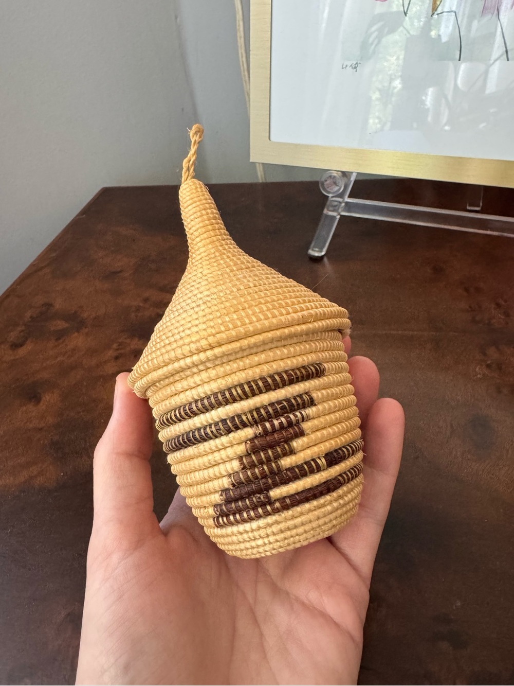 Small vintage handmade woven basket